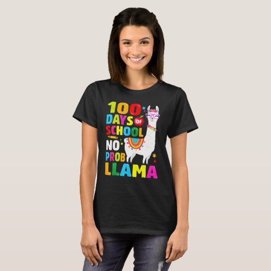 100 Days Of School Shirt No Probllama Llama 100th  Tシャツ (正面フル)