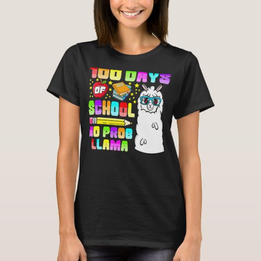 100 Days of School Shirt No Probllama Llama 100th  Tシャツ (正面)