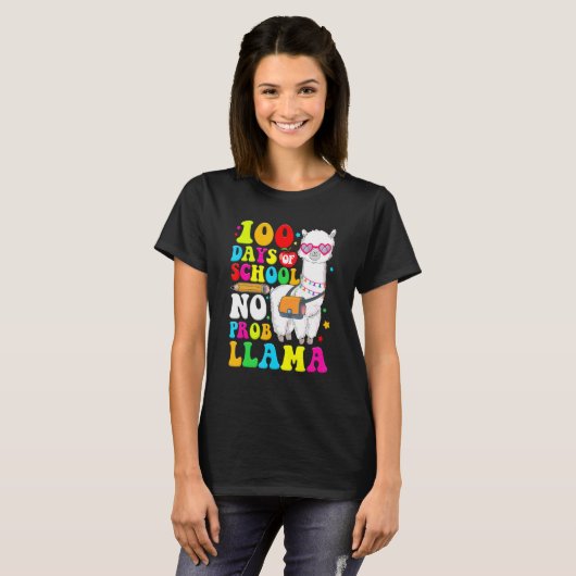 100 Days Of School Shirt No Probllama Llama 100th  Tシャツ (正面フル)