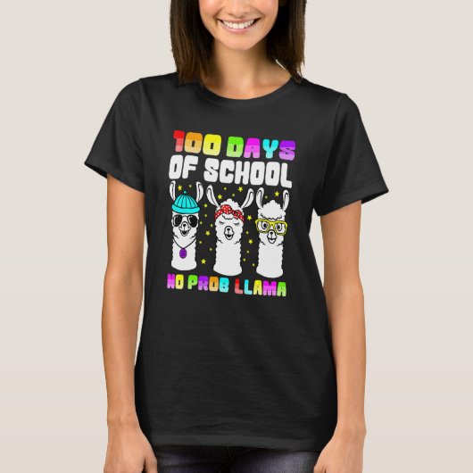 100 Days Of School Shirt No Probllama Llama 100th  Tシャツ (正面)