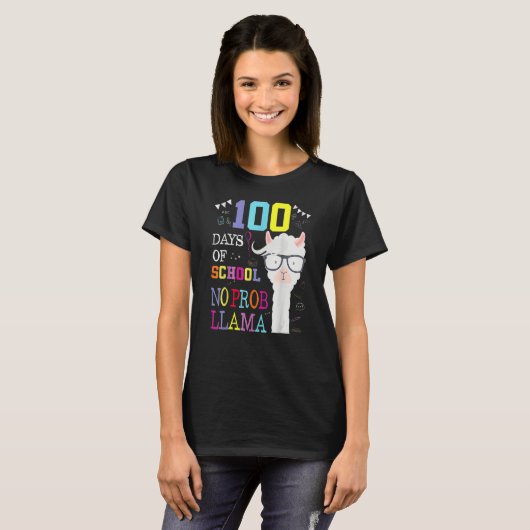 100 Days Of School Shirt No Probllama Llama 100th  Tシャツ (正面フル)