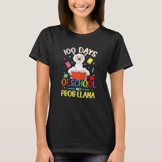 100 Days of School Shirt No Probllama Llama 100th  Tシャツ (正面)