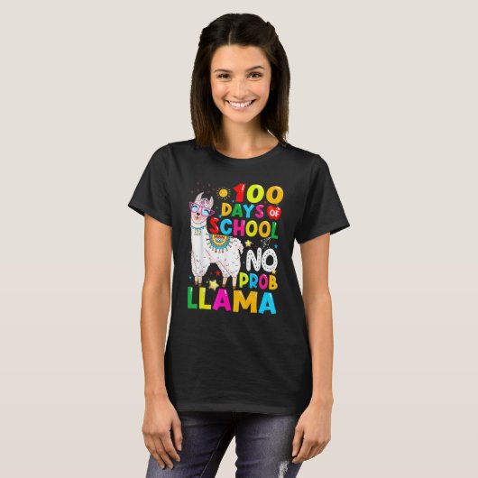 100 Days Of School Shirt No Probllama Llama Funny  Tシャツ (正面フル)