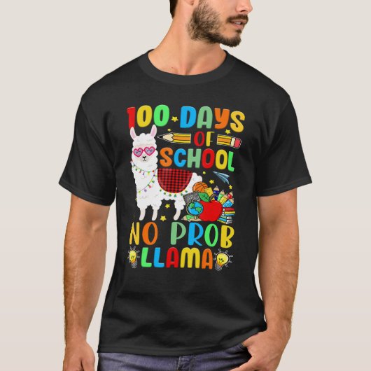 100 Days of School Shirt No Probllama Llama Plaid  Tシャツ (正面)
