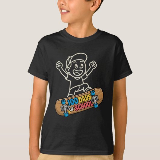 100 Days of School Skateboarder Boy's Skater Tシャツ (正面)