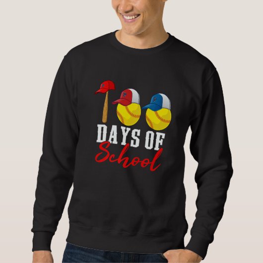 100 days of school Softball Teacher Kids 100th day スウェットシャツ (正面)
