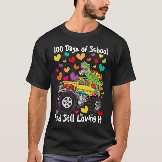 100 Days of School & Still Loving It Dinosaur Mons Tシャツ (正面)