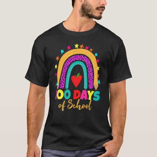 100 Days Of School Teacher 100 Days Smarter Rainbo Tシャツ (正面)