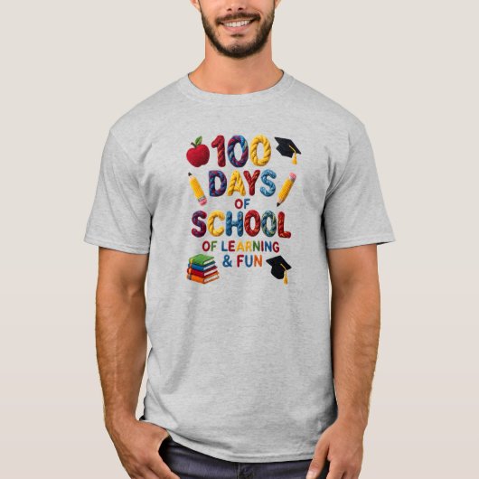 100 Days of School ,Teacher, Faux Yarn Bow Style Tシャツ (正面)