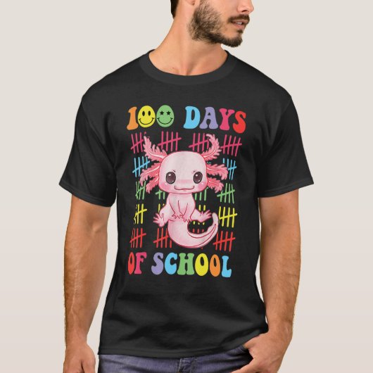 100 Days of School Teacher Happy 100 Days Axolotl  Tシャツ (正面)
