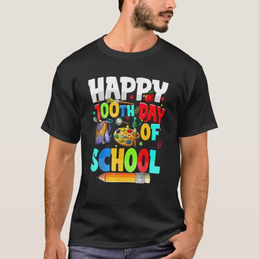 100 Days Of School Teachers Kids Girls Boys Happy  Tシャツ (正面)