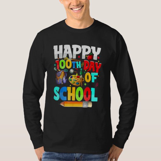 100 Days Of School Teachers Kids Girls Boys Happy  Tシャツ (正面)