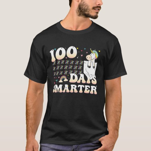 100 Days Of School  Unicorn 100 Days Smarter 100th Tシャツ (正面)