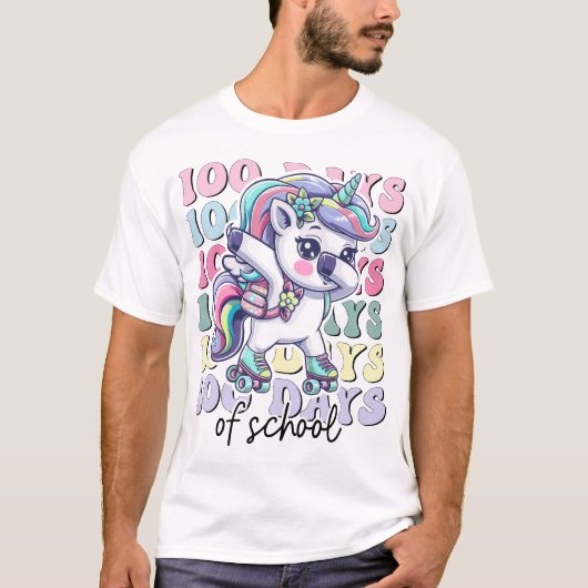 100 Days of School Unicorn Girls Teachers Tシャツ (正面)