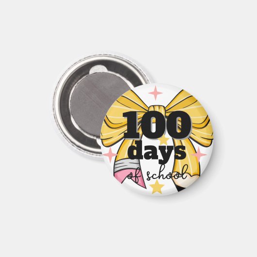 100 Days of School Yellow Pencil Bow Magnet マグネット (正面/裏面)