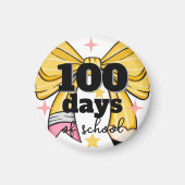 100 Days of School Yellow Pencil Bow Magnet マグネット (正面)