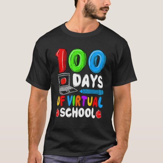 100 Days Of Virtual School Funny 100th Day Of Scho Tシャツ (正面)