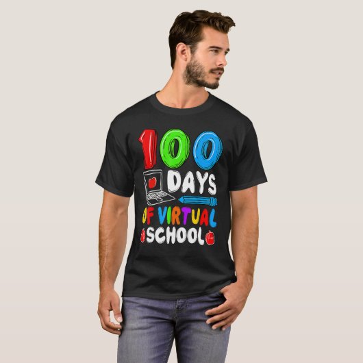 100 Days Of Virtual School Funny 100th Day Of Scho Tシャツ (正面フル)