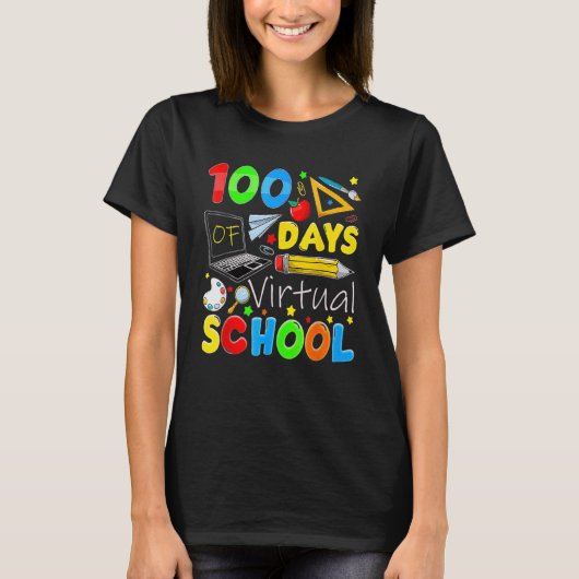 100 Days Of Virtual School Funny 100th Day Of Scho Tシャツ (正面)