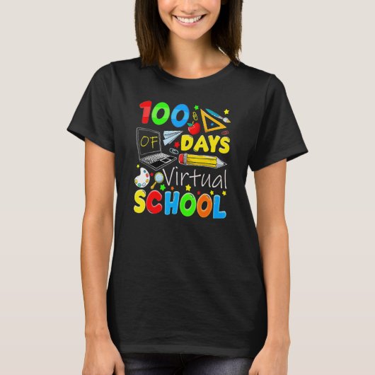 100 Days Of Virtual School Funny 100th Day Of Scho Tシャツ (正面)