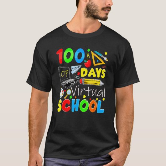 100 Days Of Virtual School Funny 100th Day Of Scho Tシャツ (正面)