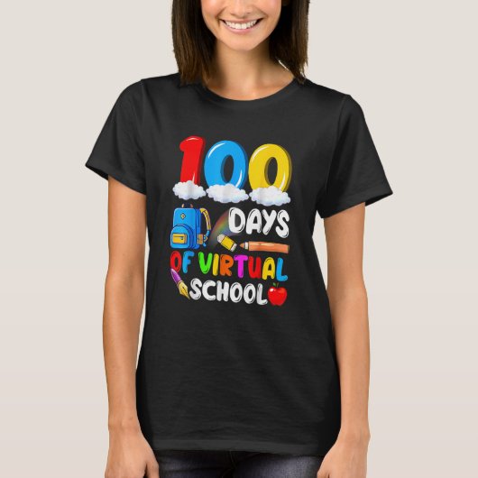 100 Days Of Virtual School Funny 100th Day Of Scho Tシャツ (正面)