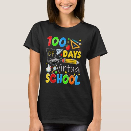 100 Days Of Virtual School Funny 100th Day Of Scho Tシャツ (正面)