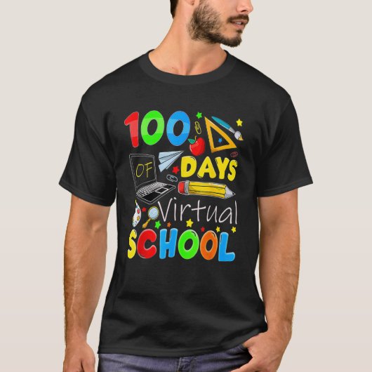 100 Days Of Virtual School Funny 100th Day Of Scho Tシャツ (正面)