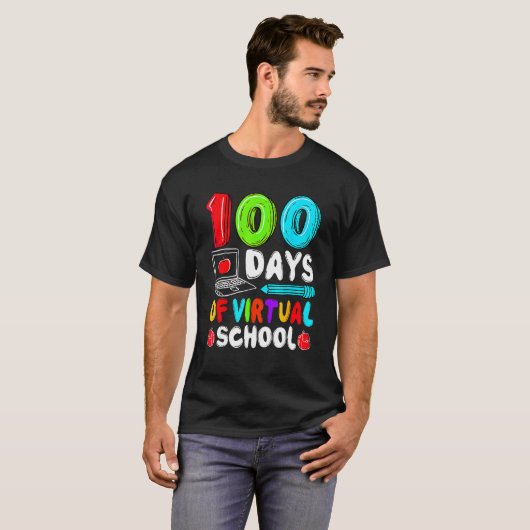 100 Days Of Virtual School Funny 100th Day Of Scho Tシャツ (正面フル)