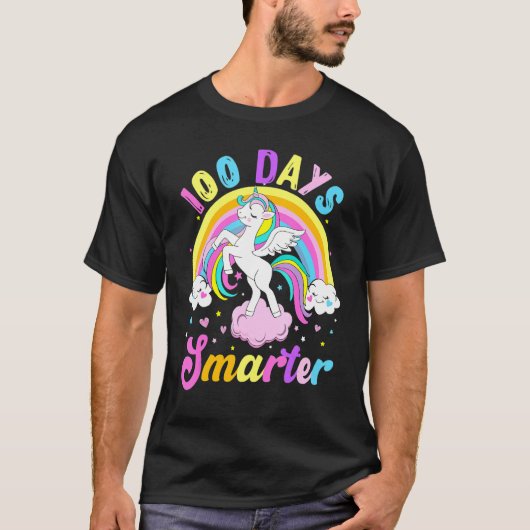 100 Days Smarter 100th Day Of School Unicorn Rainb Tシャツ (正面)