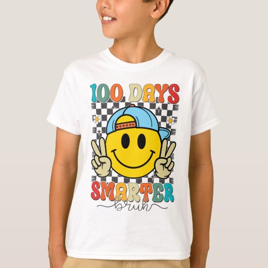 100 Days Smarter Bruh Funny 100 Days Of School Tシャツ (正面)