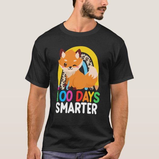 100 Days Smarter Cute Animal Fox 100 Days Of Schoo Tシャツ (正面)