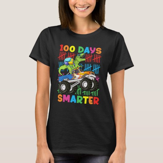 100 Days Smarter Dinosaur Monster Truck 100th Day  Tシャツ (正面)