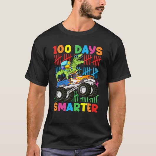 100 Days Smarter Dinosaur Monster Truck 100th Day  Tシャツ (正面)
