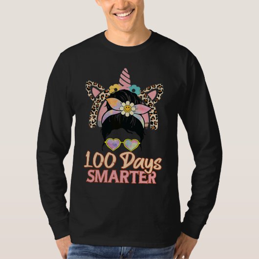 100 Days Smarter Girls Messy Bun Hair 100th Day Of Tシャツ (正面)