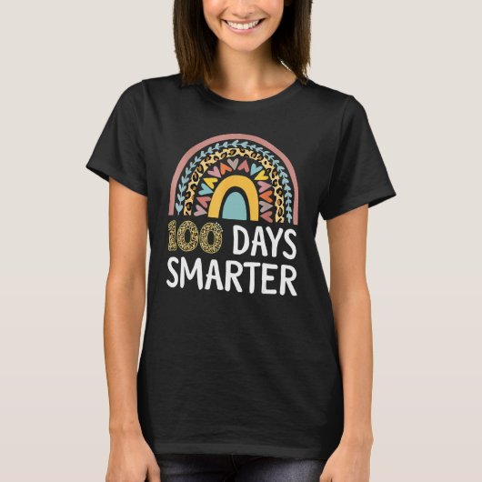 100 Days Smarter Happy 100th Day Of School Rainbow Tシャツ (正面)