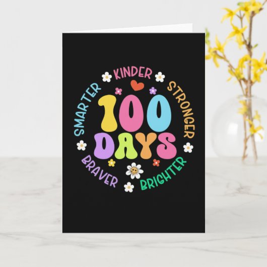 100 Days Smarter Kinder Brighter Cute School カード (黄色い花)