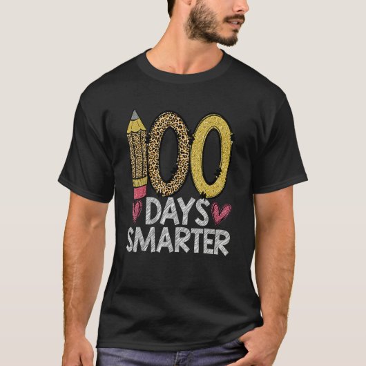 100 Days Smarter Leopard 100th Day Of School Teach Tシャツ (正面)