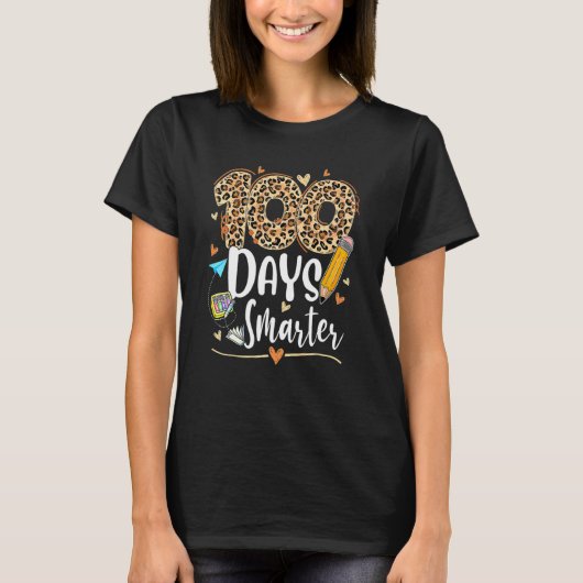 100 Days Smarter Leopard Happy 100th Day Of School Tシャツ (正面)