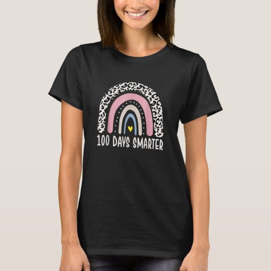 100 Days Smarter Leopard Rainbow Happy 100th Day O Tシャツ (正面)
