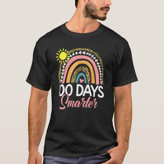 100 Days Smarter Rainbow Leopard Happy 100th Day O Tシャツ (正面)