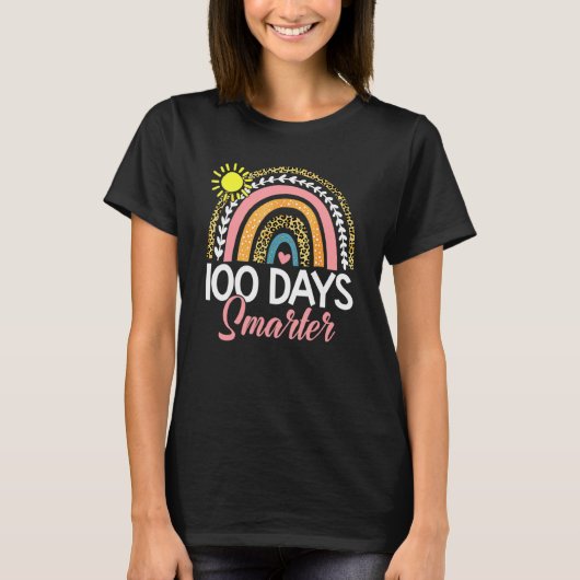 100 Days Smarter Rainbow Leopard Happy 100th Day O Tシャツ (正面)