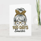 100 Days Smarter Teacher Leopard Print Bow School カード (正面)