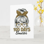100 Days Smarter Teacher Leopard Print Bow School カード (黄色い花)