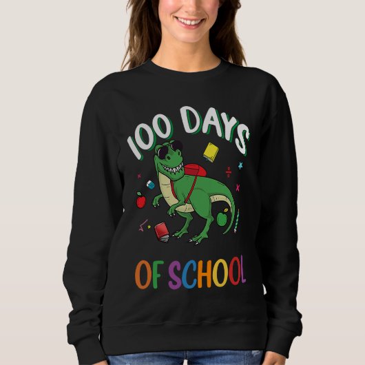 100 Days Smarter Teachers Kids Dinosaur 100th Day  スウェットシャツ (正面)