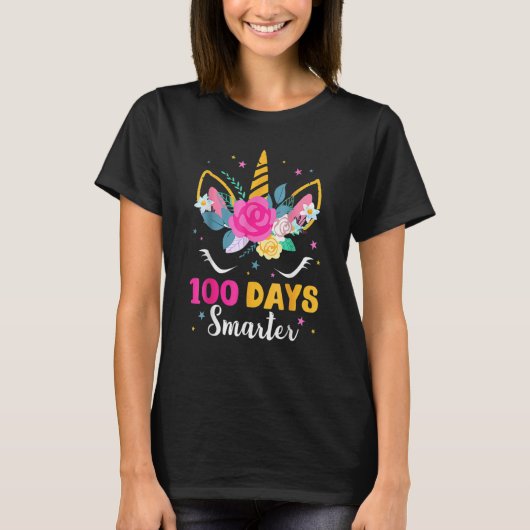 100 Days Smarter Unicorn 100 Days Of School 100th Tシャツ (正面)