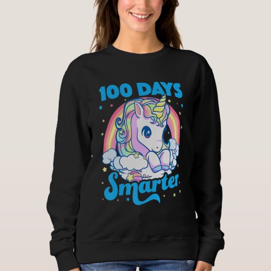 100 Days Smarter Unicorn Girls Teacher 100th Day O スウェットシャツ (正面)