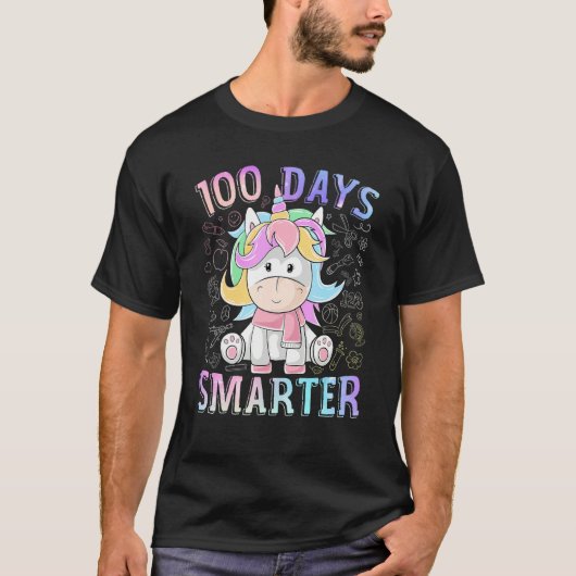 100 Days Smarter Unicorn Happy 100th Day Of School Tシャツ (正面)