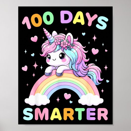 100 Days Smarter Unicorrn 100th Day Of School Kids ポスター (正面)