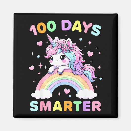 100 Days Smarter Unicorrn 100th Day Of School Kids マグネット (正面)